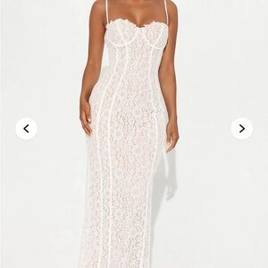 NWT Fashionnova All in Love White Lace Maxi Dress